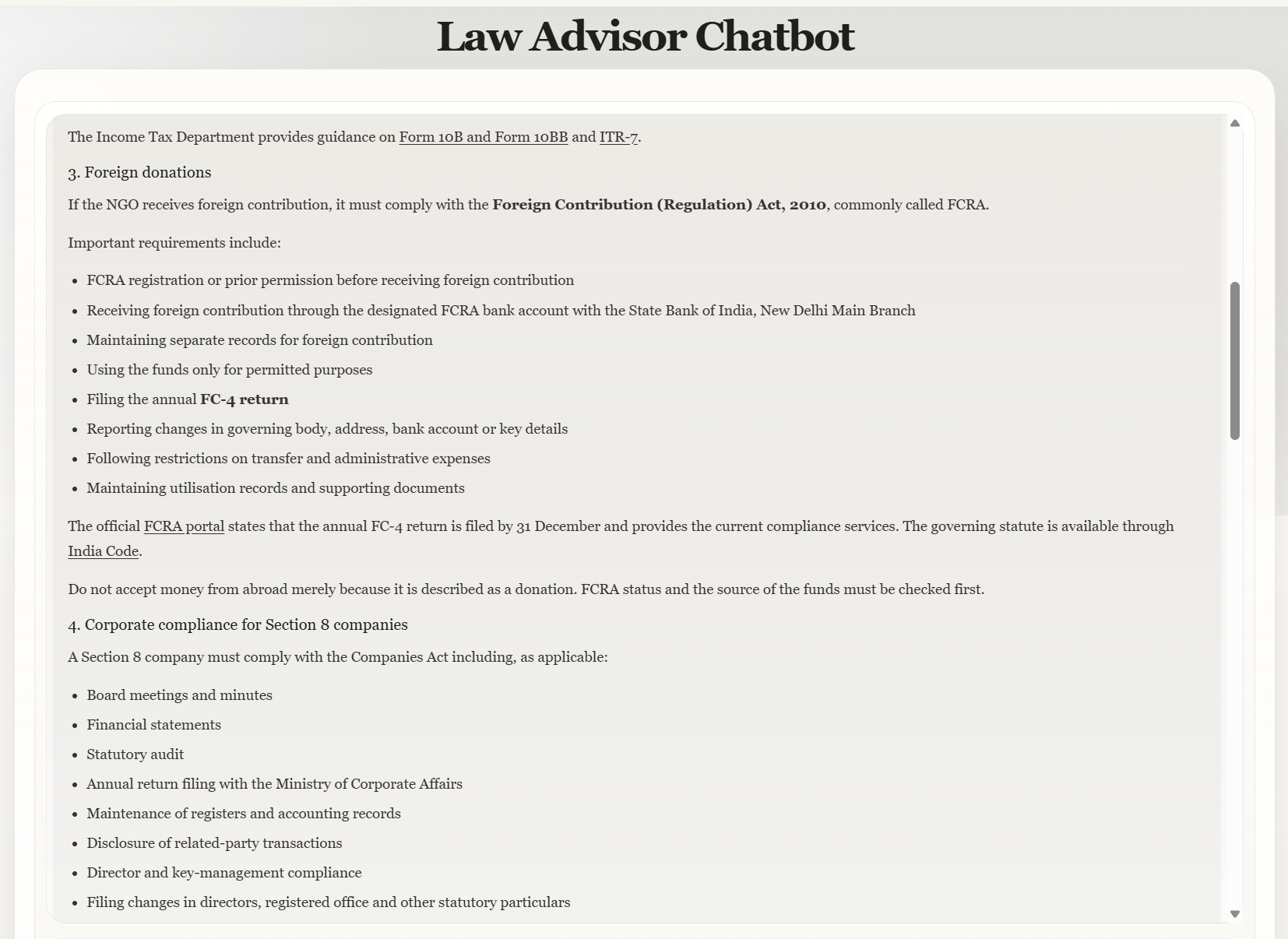 Law Advisor Chatbot example 2